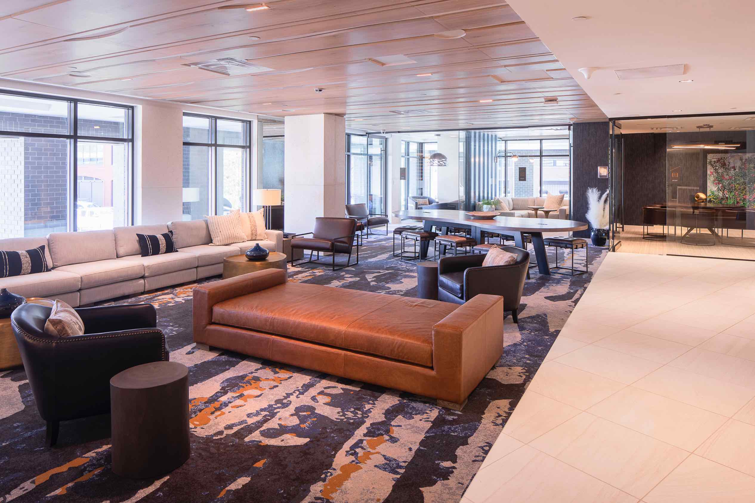 Business center with multiple seating areas